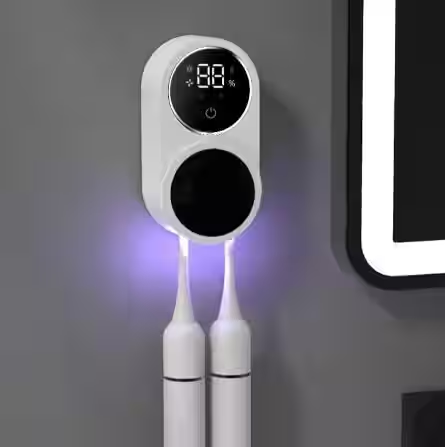 Esterilizador de pared con pantalla digital y dos cepillos de dientes